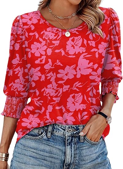 Casual Sleeve Womens Tops with Smocked Cuffs