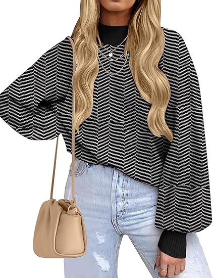 Women's Spring Long Sleeve Striped Ribbed Turtleneck