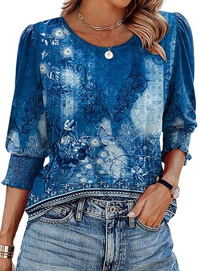 Casual Sleeve Womens Tops with Smocked Cuffs