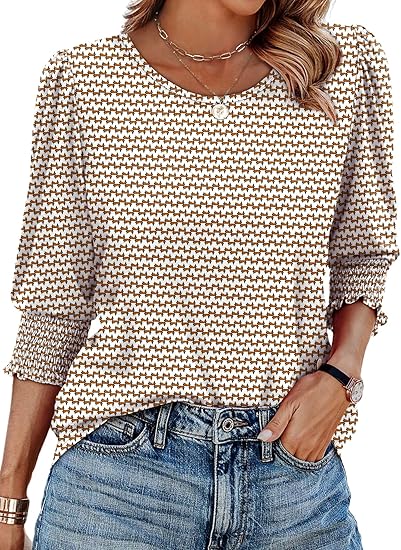 Casual Sleeve Womens Tops with Smocked Cuffs