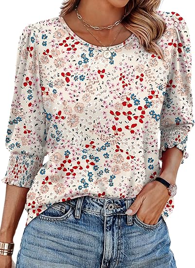 Casual Sleeve Womens Tops with Smocked Cuffs