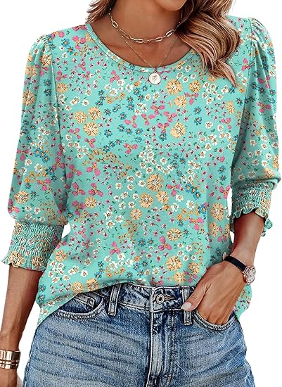 Casual Sleeve Womens Tops with Smocked Cuffs