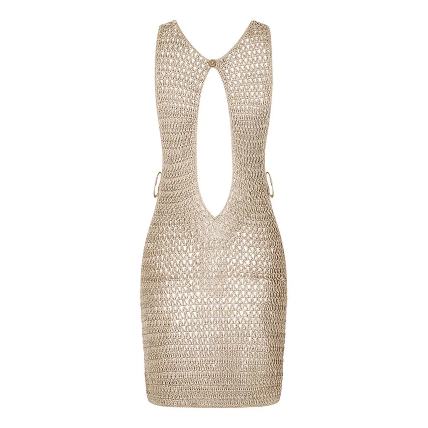 Women’s Crochet Halter Mini Dress Cover-Up – Open Knit Backless Beach Dress