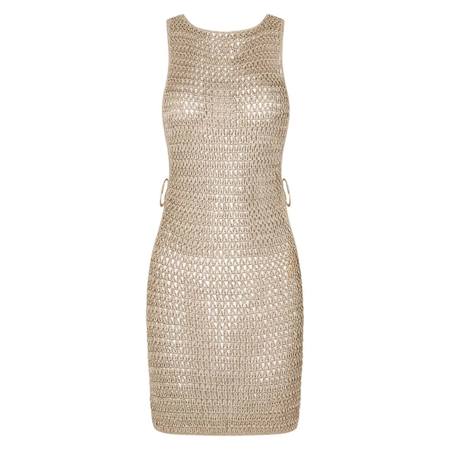 Women’s Crochet Halter Mini Dress Cover-Up – Open Knit Backless Beach Dress